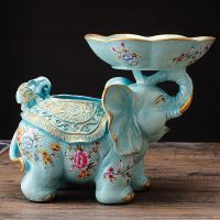 欧式大象纸巾盒可爱创意装饰摆件多功能抽纸盒客厅茶几餐桌收纳盒|雪花蓝含果盘(浅蓝色)