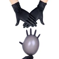 家用橡胶工作一次性手套食品卫生厨房染发防水手套女男劳保加厚薄|黑色:100只[袋装] L大号