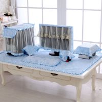 毛绒可爱电脑罩套24液晶显示器防尘罩五件套开机不取电脑桌布|金丝绒蓝色七件套 24-27英寸通用