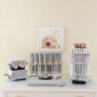 毛绒可爱电脑罩套24液晶显示器防尘罩五件套开机不取电脑桌布|金丝绒灰色6件套 19-23英寸通用