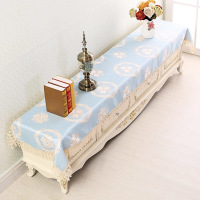 可支持定做电视柜布台布桌布防尘罩布艺鞋柜罩布罩|奢香夫人蓝水溶边 70*280(含花边尺寸)