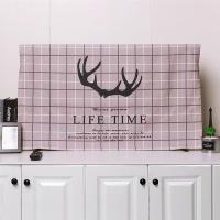 电视机罩子棉麻家用布艺防尘罩套55英寸挂式盖布液晶曲面电视盖巾|米白色灰格鹿角 42英寸