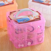 糖果色首饰盒耳环戒指收纳盒女孩发夹发绳饰品盒三层大容量收纳箱