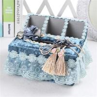 布艺多功能纸巾盒抽纸盒客厅茶几欧式遥控器收纳盒唯美流苏纸巾盒|流苏款二合一(中号)蓝色