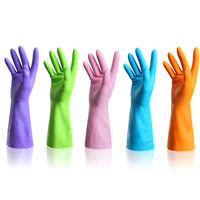 [3双装]洗碗手套防水橡胶乳胶胶皮手套薄款厨房耐用刷碗洗衣衣服胶皮塑胶清洁家务单层不加绒|3双马克龙短款单层 S