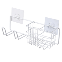 吹风机架免打孔浴室卫生间厕所置物收纳架壁挂电吹风挂架风筒架子|白色（带置物篮）