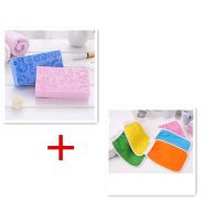 浴花搓澡巾强力搓澡神器成人儿童搓澡拉背巾洗澡巾下灰神器浴球|2个海绵擦+1个澡巾 印花款(13cm*7cm*3cm)