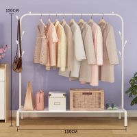 室内落地衣架阳台晾衣杆卧室衣帽架挂衣架简易晾杆式凉衣架子|单杆式置物板150CM-白色