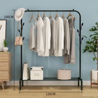 室内落地衣架阳台晾衣杆卧室衣帽架挂衣架简易晾杆式凉衣架子|单杆式双挂钩125CM-黑色