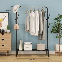 室内落地衣架阳台晾衣杆卧室衣帽架挂衣架简易晾杆式凉衣架子|单杆式双挂钩105CM-黑色
