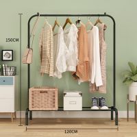室内落地衣架阳台晾衣杆卧室衣帽架挂衣架简易晾杆式凉衣架子|单杆式高配120CM-黑色