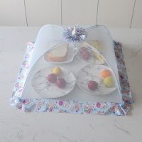 饭罩菜罩 家用食物罩 桌罩长方形遮菜防尘罩|正方形素面蓝色菊花42*42