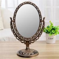 台式化妆镜子欧式复古镜子双面梳妆镜便携公主镜折叠镜一面放大|古铜色(椭圆形)