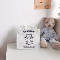 ins白色简约笑脸小熊纸巾盒 少女心卡通可爱桌面抽纸盒车载纸巾盒