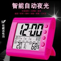 室内温度计家用精准高精度室温表干湿婴儿房温湿度计电子时钟夜光|609玫红[夜光]