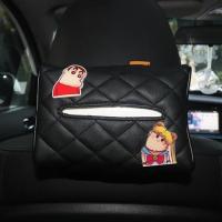 车载纸巾盒抽多功能创意挂式可爱汽车挂遮阳板扶手箱餐巾抽纸盒|小新美少女黑菱形格-纸巾盒