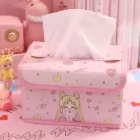卡通少女心可爱纸巾盒折叠车载抽纸盒皮革客厅卧室家用纸巾套|托腮美少女 [纸巾盒]17*12*10CM