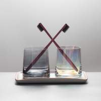 酒店漱口杯玻璃 简约牙刷杯套装 家用情侣刷牙杯子 洗漱牙杯ins风|cj-069烟灰色玻璃杯+五彩色+瓷盘