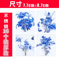 40个强力粘胶挂钩粘钩厨房无痕墙壁吸盘挂钩浴室免打孔 壁挂承重|不锈钢钩青花瓷16个(厚款)