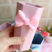 创意少女风卡通洗漱杯漱口杯刷牙杯子可爱情侣牙缸子学生笔筒简约|粉色蝴蝶结 大号(300-400ML)