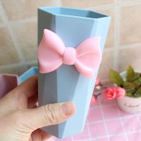 创意少女风卡通洗漱杯漱口杯刷牙杯子可爱情侣牙缸子学生笔筒简约|蓝色蝴蝶结 大号(300-400ML)