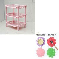 多功能储物架加厚迷你方形浴室置物架卫生间化妆品收纳架|[长方形粉+1个小杯垫] 默认