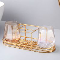 ins牙刷杯家用玻璃漱口杯刷牙杯子简约洗漱杯套装牙缸情侣牙具盒|琥珀+五彩六菱杯+架(送挂墙贴)