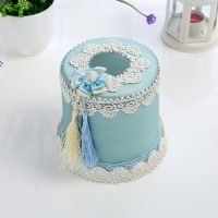 欧式田园蕾丝面包式布艺纸巾盒卷纸抽餐巾套家居车抽纸盒|初晴蓝色 小盒