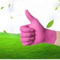 一次性手套乳胶橡胶家用护理食品餐饮防水家务美容加厚加长|玫红高弹-100只 大号L