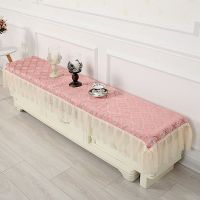 布艺蕾丝客厅电视柜桌布盖巾欧式长方形盖布鞋柜防尘罩万能盖巾|如意红 35*200*15