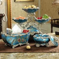 欧式复古抽纸盒创意客厅家用卧室多功能纸巾盒美式茶几遥控收纳盒|(三头盘+元宝纸巾盒+带盖烟缸)