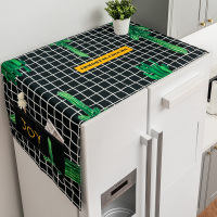 棉麻冰箱布盖巾洗衣机罩盖布单开对开双开门冰箱防|黑底网格仙人掌 60*170cm(双开门冰箱)