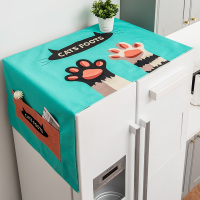 棉麻冰箱布盖巾洗衣机罩盖布单开对开双开门冰箱防|浅蓝底两只喵爪 65*170cm(双开门冰箱)