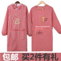 冬季新款纯棉长袖围裙罩衣成人女厨房做饭反穿可爱老粗布上班天大