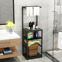 卫生间浴室架脏衣篮置物架浴室洗发水收纳架脸盆毛巾架转角置物架|B款黑架黑玻璃送收纳筐