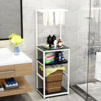 卫生间浴室架脏衣篮置物架浴室洗发水收纳架脸盆毛巾架转角置物架|B款白架黑玻璃送收纳筐