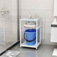 卫生间浴室架脏衣篮置物架浴室洗发水收纳架脸盆毛巾架转角置物架|D款白架白玻璃送收纳筐