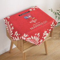 棉麻床头柜盖布防尘罩电视机冰箱打印机防尘罩小桌布多用万能盖巾|古装新郎新娘盖巾 100*100cm(单个装)