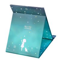 折叠化妆镜大号镜子高清台式梳妆镜学生便携可爱随身课桌面小镜子|星空墨绿 折叠镜子+束发带