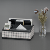 桌面纸巾盒客厅茶几遥控器多功能收纳盒居家用欧式创意卫生纸抽盒|黑白古驰纹-多功能升级