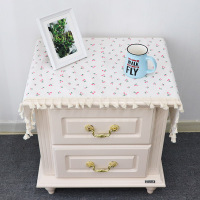 北欧床头柜盖巾棉麻电视柜布盖布防尘罩桌布布艺长方形鞋柜布格子|小樱桃盖布3面流苏花边 70*180CM