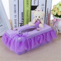 纸抽盒布艺蕾丝时尚可拆洗纸巾盒欧式圆筒抽纸盒多色多款多档可选|纱熊紫色 大号23*12.5*8.5