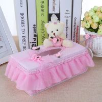 创意纸巾盒家用纸抽盒客厅餐厅用布艺抽纸盒收纳盒卷纸盒车载车用|美人纱小熊粉 长盒(长23*宽13*高7cm）