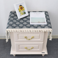 北欧床头柜盖巾棉麻电视柜布盖布防尘罩桌布布艺长方形鞋柜布格子|树丛深色盖布3面流苏花边 45*90CM