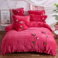 立体刺绣被套加厚水晶绒四件套双面绒法兰绒珊瑚绒床单被套四件套