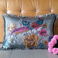 欧式提花抱枕客厅沙发靠垫办公室酒店会所大红木椅长方形须边腰靠