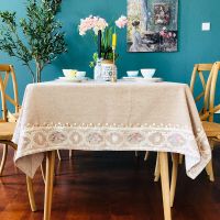 简约小清新加厚餐桌桌布茶几台布米白色蕾丝边方桌布阳绒布艺盖巾