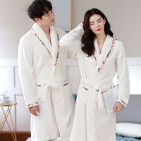 睡袍睡衣女冬季加厚法兰绒浴袍中长款男士情侣珊瑚绒