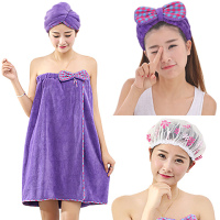 买1送3干发帽吸水浴裙套装干发毛巾可穿浴巾时尚抹胸睡裙浴袍