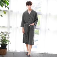 韩版睡袍男士夏 薄款睡衣男款浴袍 短款毛巾料浴衣简约透气春夏季